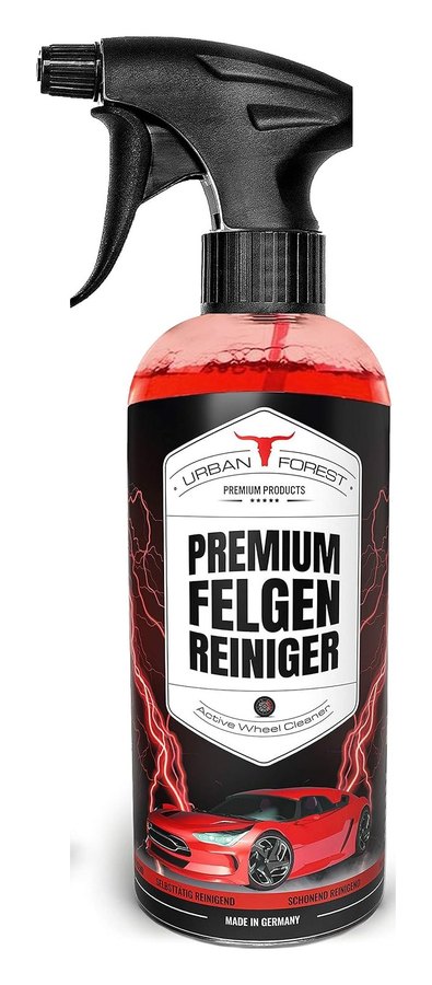 URBAN FOREST Felgenreiniger, Sprühflasche mit roter Flüssigkeit