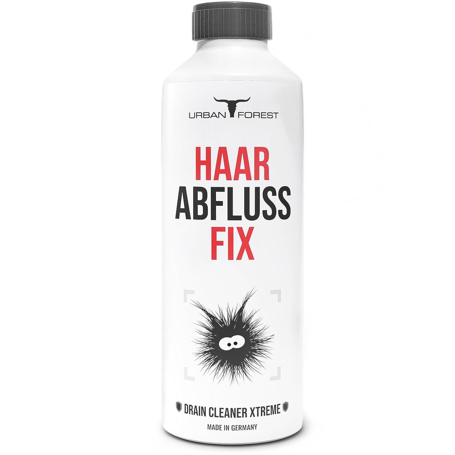 URBAN FOREST Haar Abfluss Fix, weiße Flasche mit roter Schrift