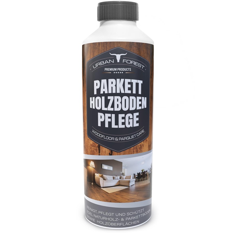 URBAN FOREST Parkett Holzboden Pflege, Flasche mit Holz-Etikett